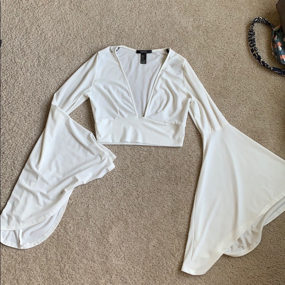 Bell Sleeve Deep V Crop Top